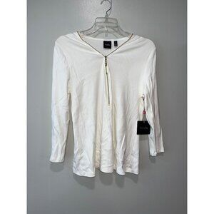 Rafaella Womens White‎ Zip Neck Top L/G